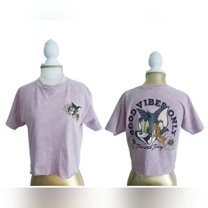 Tom and Jerry Crop Tee Shirt "Good Vibes Only" Graphic Print
